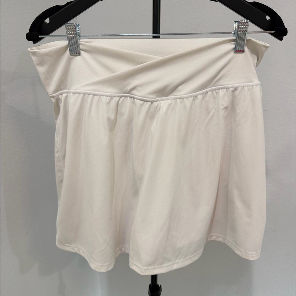 437 Branded Cream Athletic Skort with Crossover Waistband